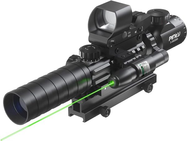 Ultimate 4-in-1 Rifle Scope Combo: 3-9x32 Rangefinder, Dot Sight, Laser & Riser