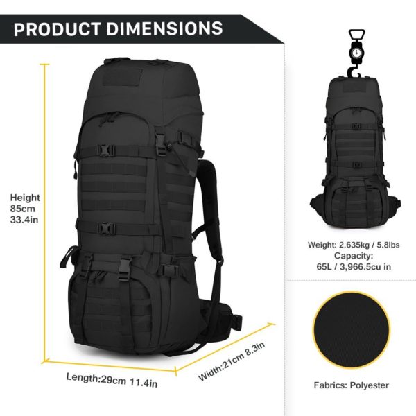 65L Military & Navy Backpack with Frame & Wet Weather Gear