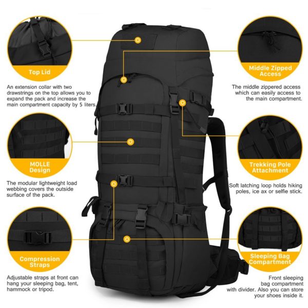 65L Military & Navy Backpack with Frame & Wet Weather Gear