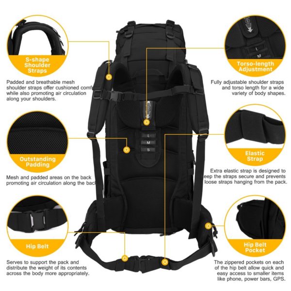 65L Military & Navy Backpack with Frame & Wet Weather Gear