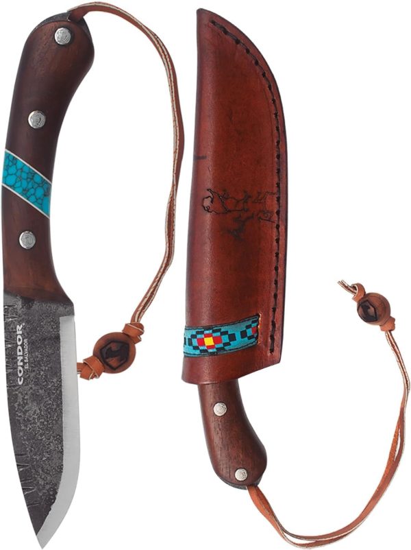 Blue River Fixed Blade Knife – 1095 Carbon Steel, Walnut Handle with Turquoise